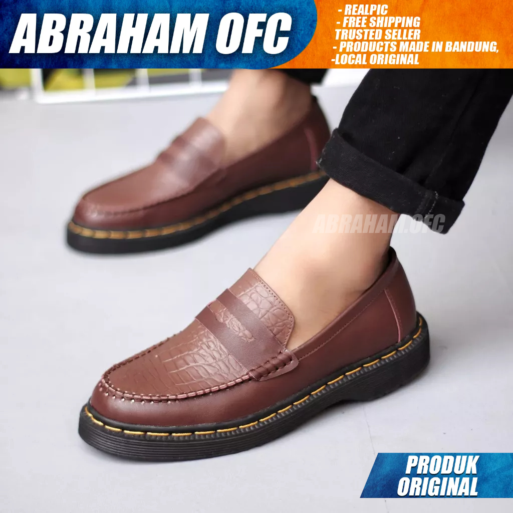 ABRAHAM Sepatu Docmart Loafers Kulit Asli Formal Pantofel Hitam Kerja Pria