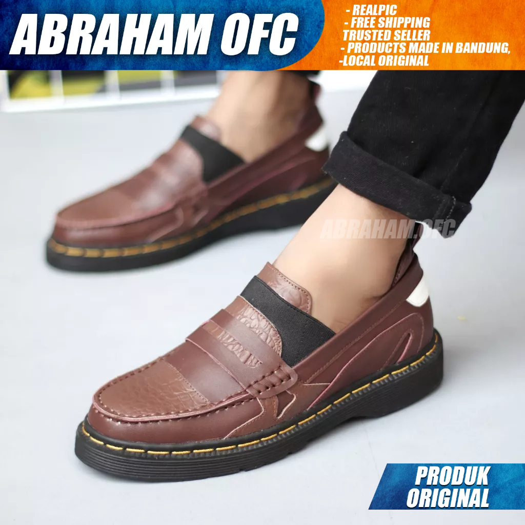 ABRAHAM Sepatu Loafers Docmart Casual Kulit Asli Formal Pantofel Hitam Kerja Pria