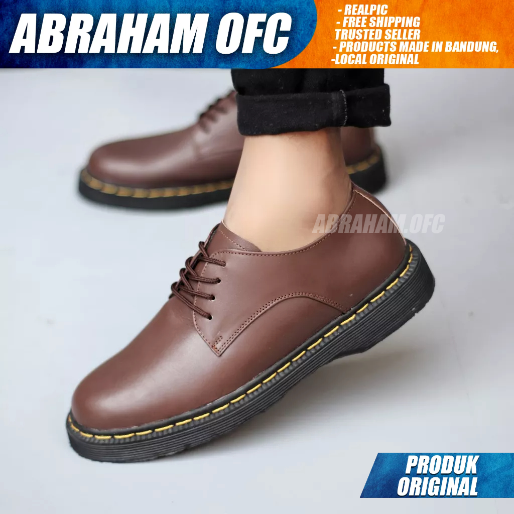 ABRAHAM Sepatu Formal Pantofel Docmart Low Boot Casual Kulit Hitam Pria