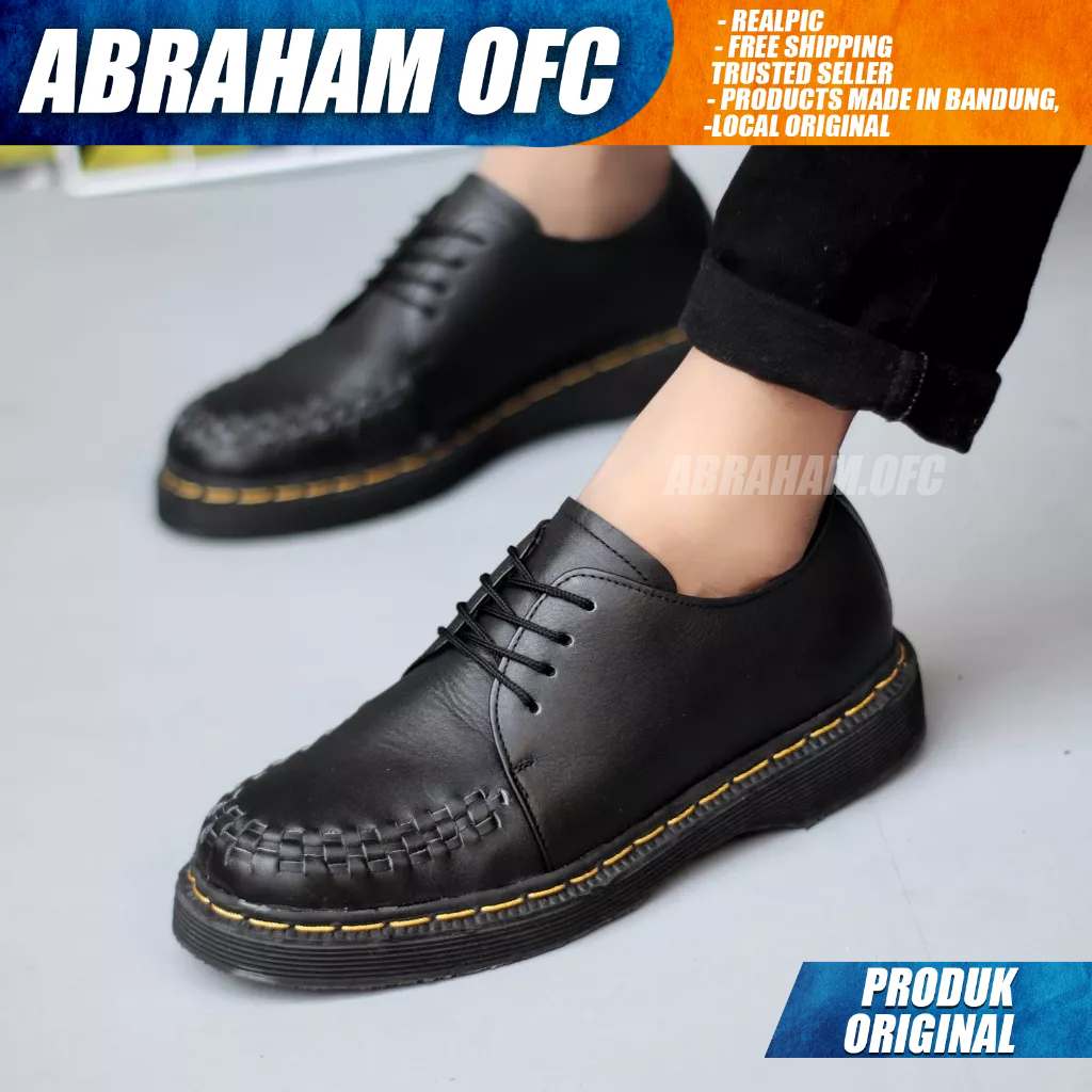 ABRAHAM Sepatu Docmart Formal Pantofel Kulit Asli Hitam Kerja Pria