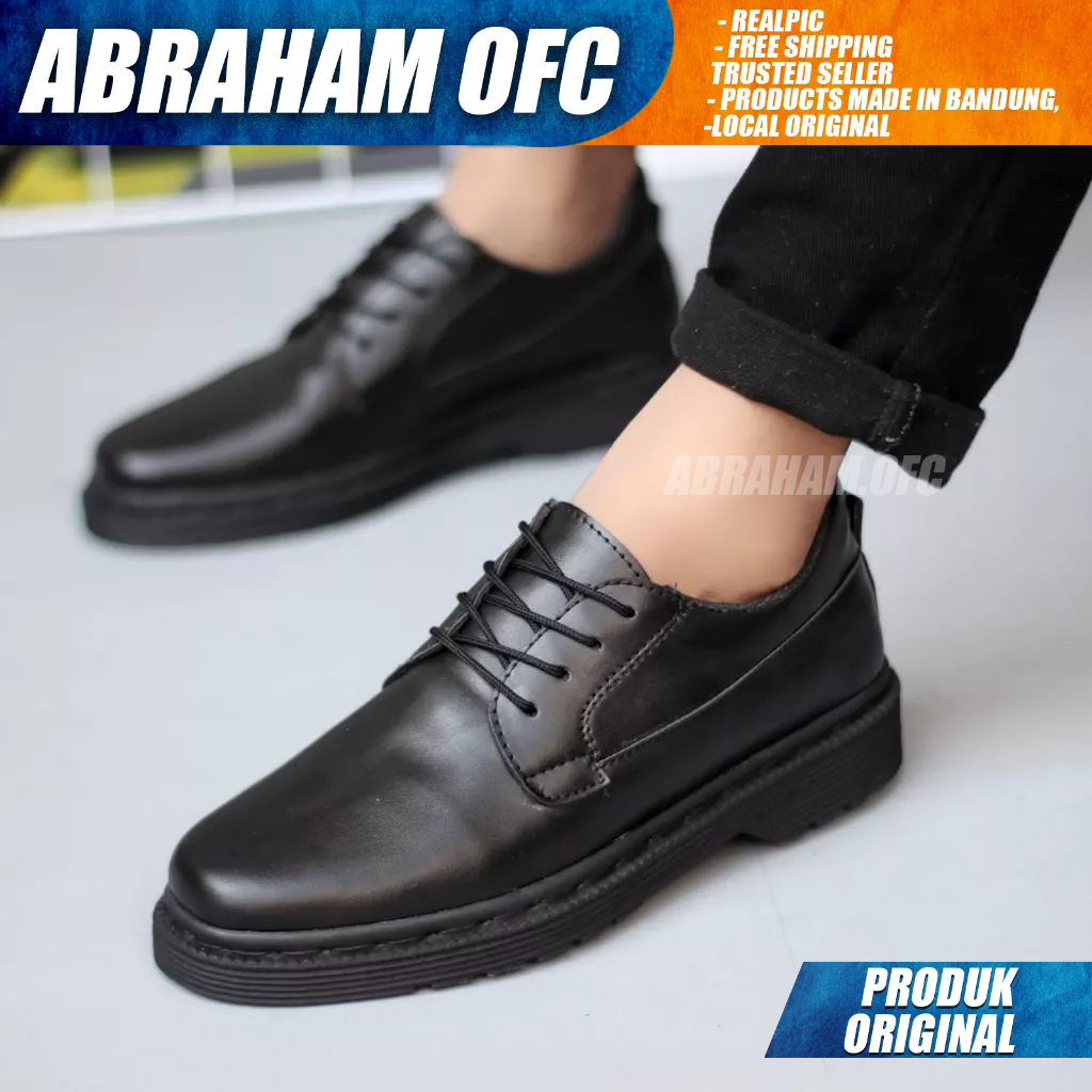 ABRAHAM Sepatu Docmart Tali Hitam Pantofel Formal Kerja Hitam Pria