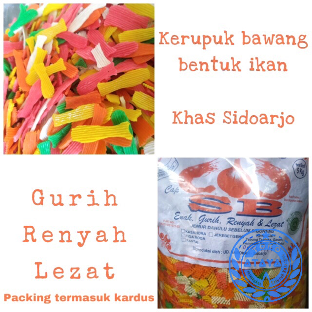 

IV Kerupuk bawang bentuk ikan 500gram / kerupuk ikan mini / kerupuk warna warni / kerupuk Sidoarjo