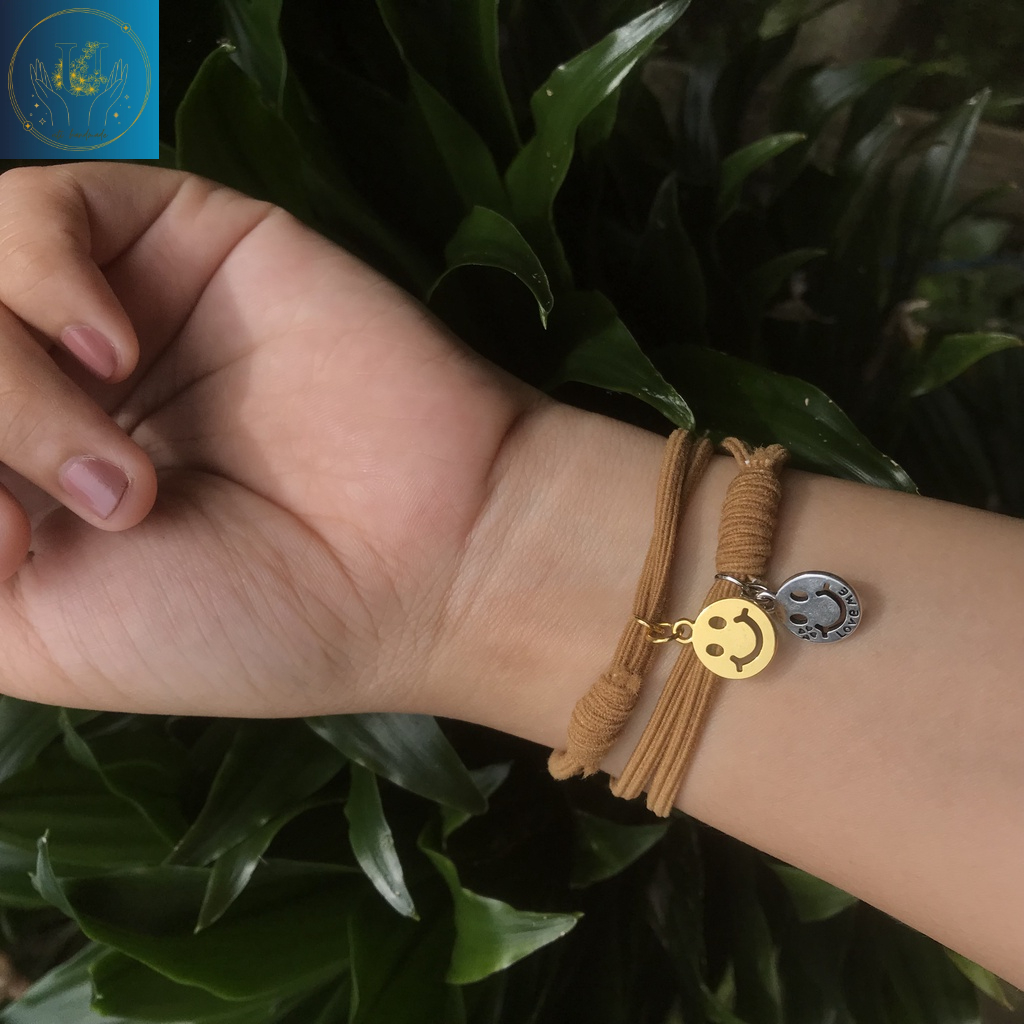 GELANG KARET SMILE| GELANG TALI HITAM SMILE| GELANG LIONTIN