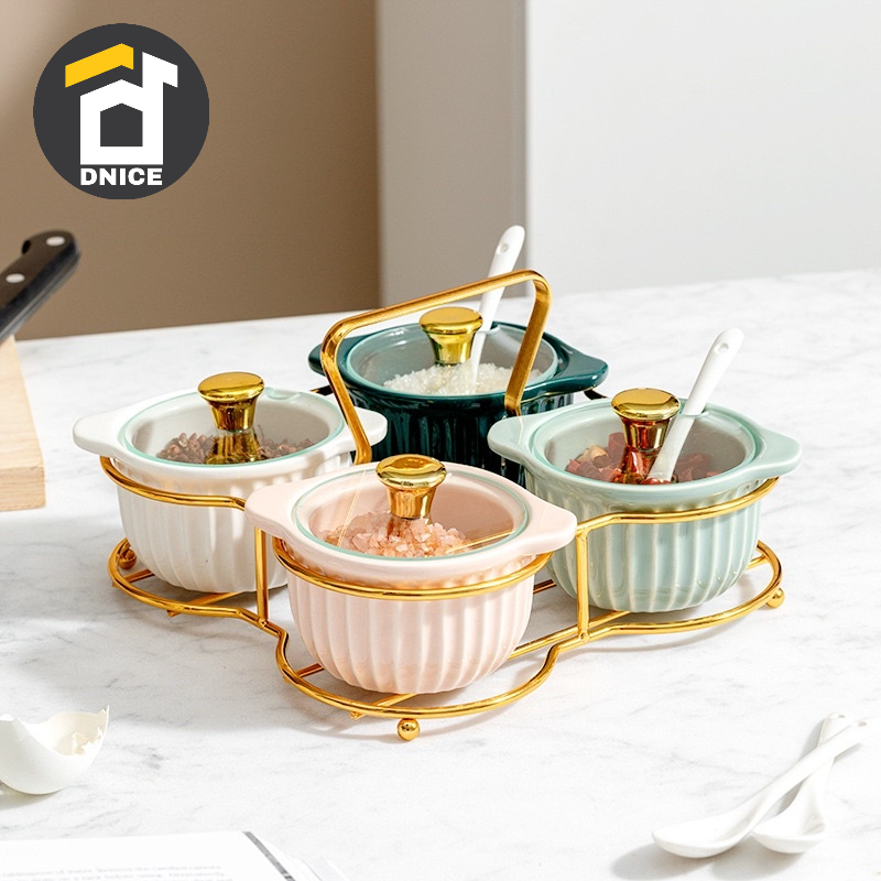 Tempat Bumbu Keramik/ Wadah Bumbu Dapur Tutup Kaca