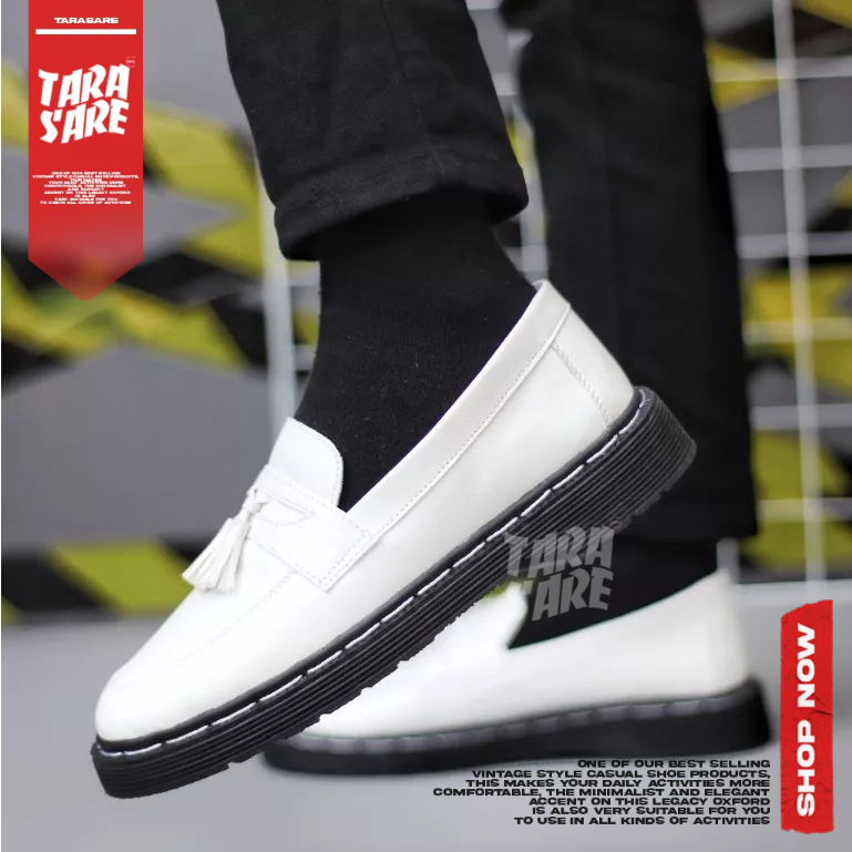VEGITO WHITE - Sepatu Loafers Formal Pantofel Putih Pria