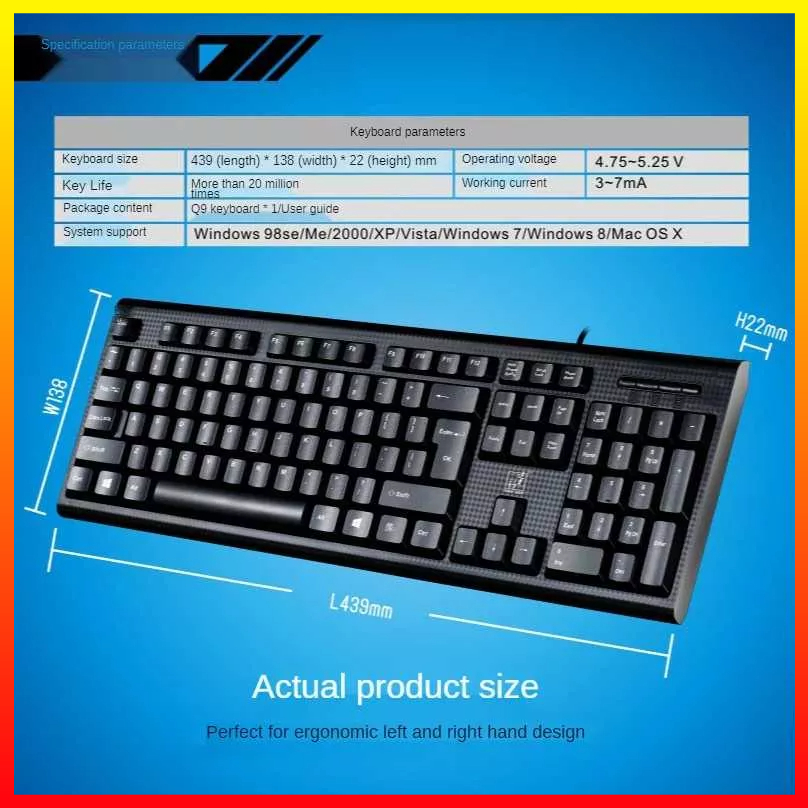 Keyboard Kabel USB Tampilan Klasik Komputer Laptop PC Untuk Rumah Kantor Tahan Air ZHUIGUANGBAO Q9 - 7CKY06BK