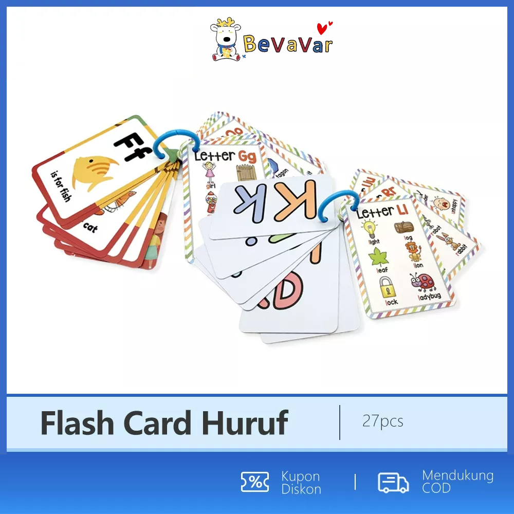 BEVAVAR Mainan Flash Card Anak Huruf Abc/Flash Card Edukasi Anak Anti air 27PCS