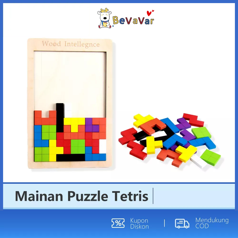 BEVAVAR Mainan Edukasi Anak Puzzle Tetris/ Russian Block Toy/Puzzle Kayu