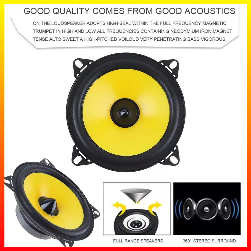 Speaker Coaxial Stereo Subwoofer Pintu Mobil Stereo HiFi 4 Inch 2 Way 60W 2 PCS LaBo - 7RRSBSBK