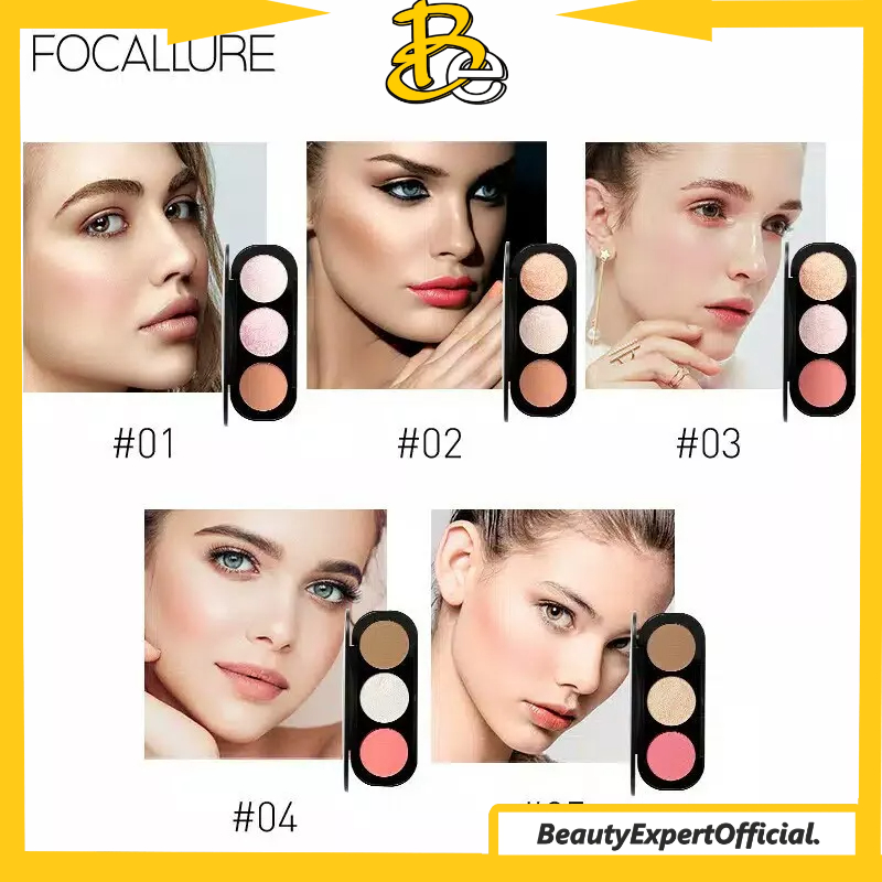 ⭐️ Beauty Expert ⭐️ Focallure Trio Palette Highlighter Blush On 3 Colors Powder FA26