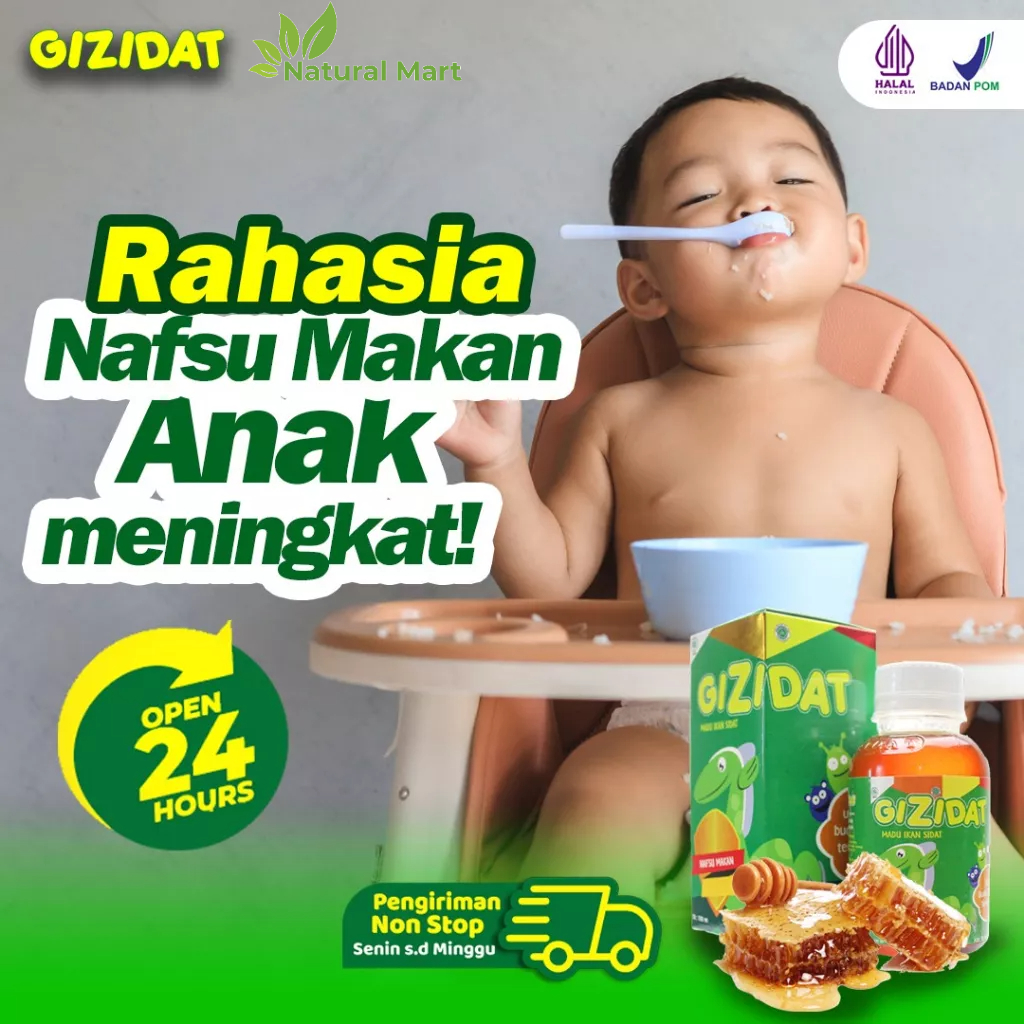 Gizidat Madu Gemuk Anak - Multivitamin Nutrisi Penambah Nafsu Makan &amp; Berat Badan Tingkatkan Daya Tubuh Lancarkan Pencernaan Ekstrak Ikan Sidat Original Isi 130ml