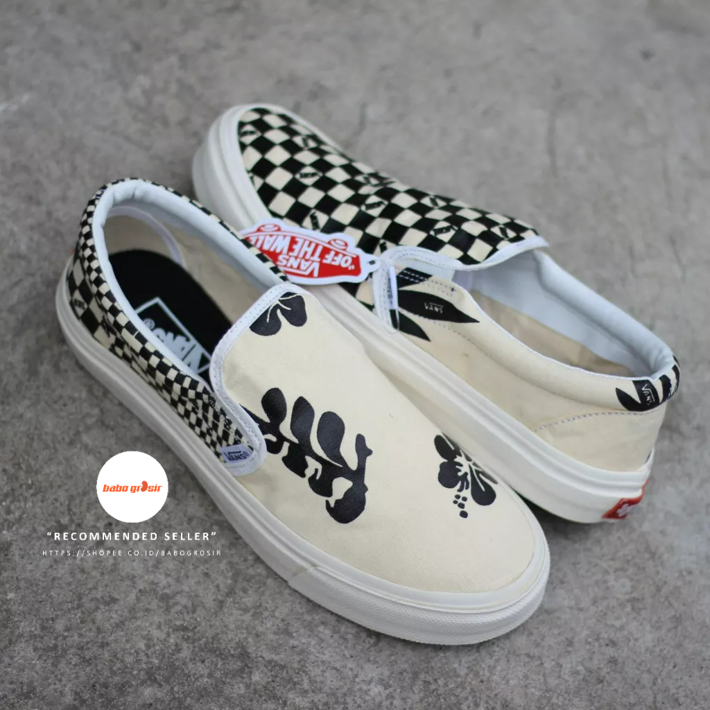 PROMO Sepatu Slip On Pria Wanita | Vans Slip On OG Mono X Porter Yoshida Checkerboard Cream Black Premium Quality Include Box, Upper Kanvas, Waffle DT Anti Slip, Tag Made in China, Harga Termurah