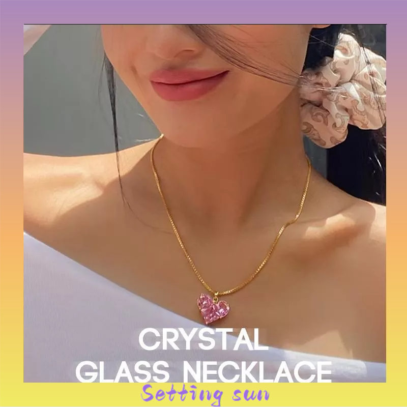 COD✨Kalung kristal super berkilau Rantai tulang selangka cinta Aksesori fesyen wanita TN