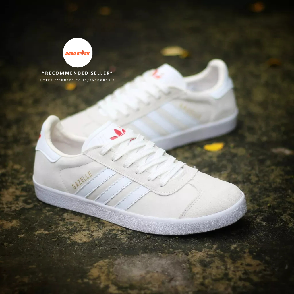 PROMO Sepatu Sneakers Adidas Gazelle Cream White Premium TOP Quality, Bahan Kulit Suede ASLI, Harga Termurah