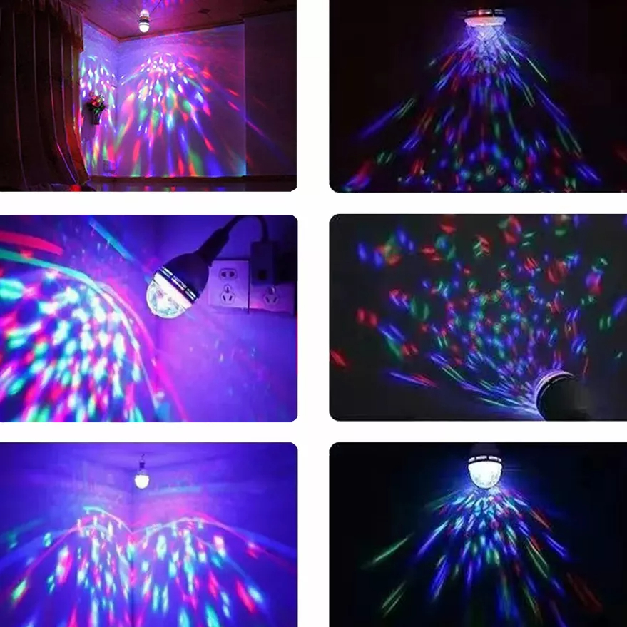 DISCO Magic Ball lampu pesta multi warna berputar warna warni Bohlam LED Stage Bola Disco DJ Party KTV Colorful LED Bulb Mini Auto Rotating Laser Projector DJ Disco Stage Light Party Lighting Show E27 RGB Crystal Ball