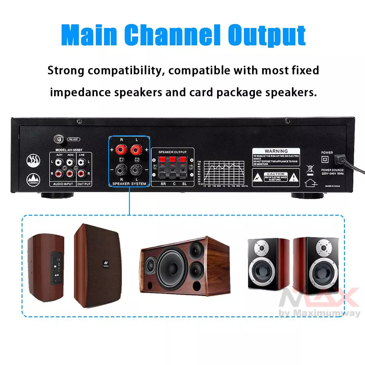 Sunbuck AV-555BT Ampli 4000W 5CH Bluetooth 5.0 Home Theater Amplifiers Audio FM USB SD 3Mic With Remote Bass Audio Power bluetooth Digital Amplifier Hifi Proffesional karaoke cafe dangdut &amp; stage Subwoofer Speakers 220V &amp; 12V for mobile HIFI system