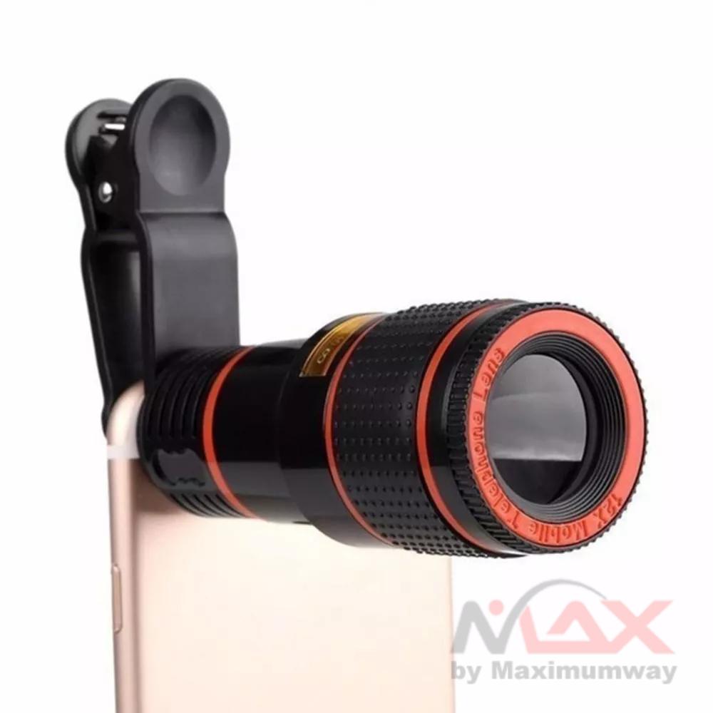 MOONBIFFY Telescope 12x HP (harga untuk tele + holder) teropong lensa handphone jarak jauh zoom in dan out universal untuk semua merek HP android dan Iphone Universal 12X High Clarity Zoom Telescope Phone Camera External Telephoto Lens with Clip