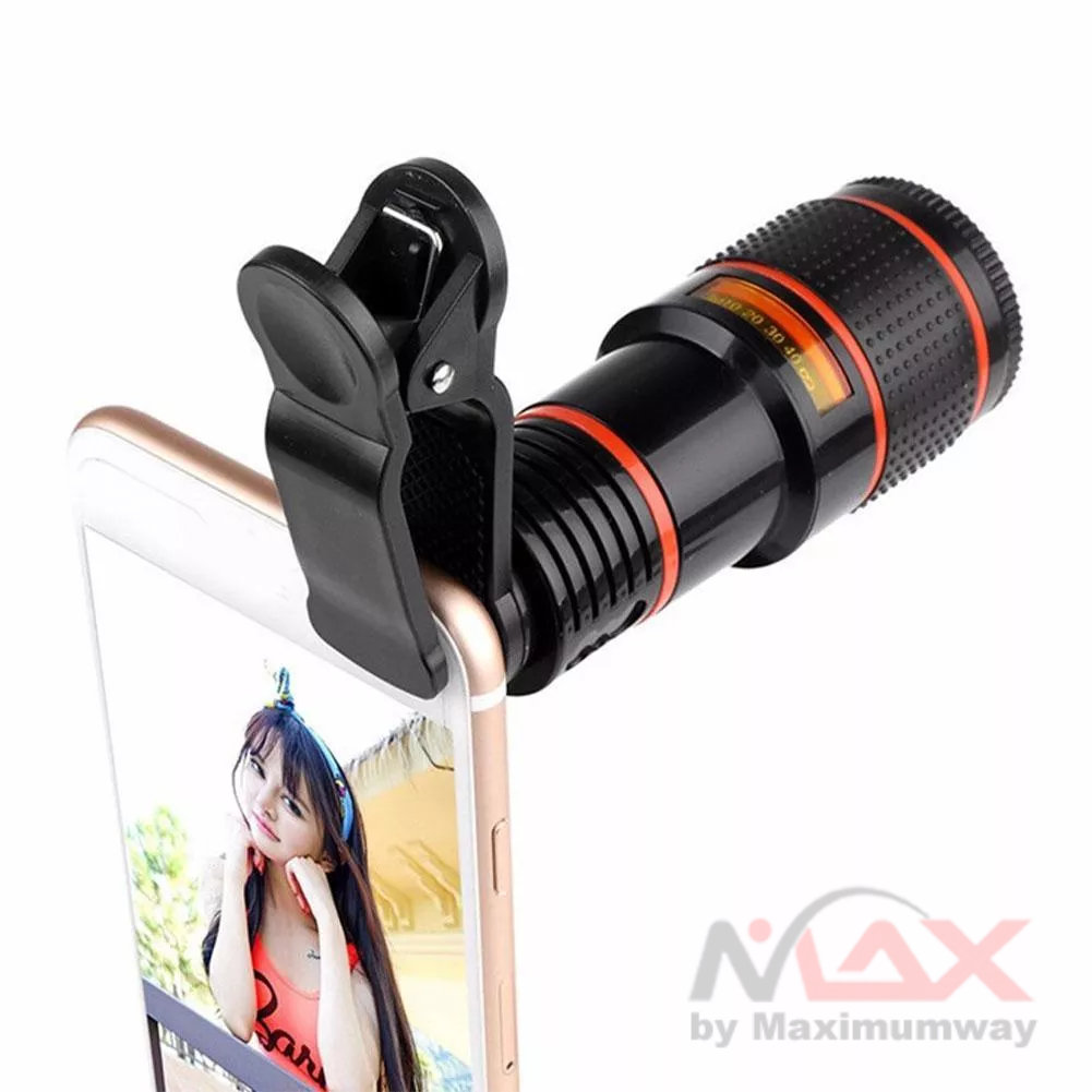 MOONBIFFY Telescope 12x HP (harga untuk tele + holder) teropong lensa handphone jarak jauh zoom in dan out universal untuk semua merek HP android dan Iphone Universal 12X High Clarity Zoom Telescope Phone Camera External Telephoto Lens with Clip