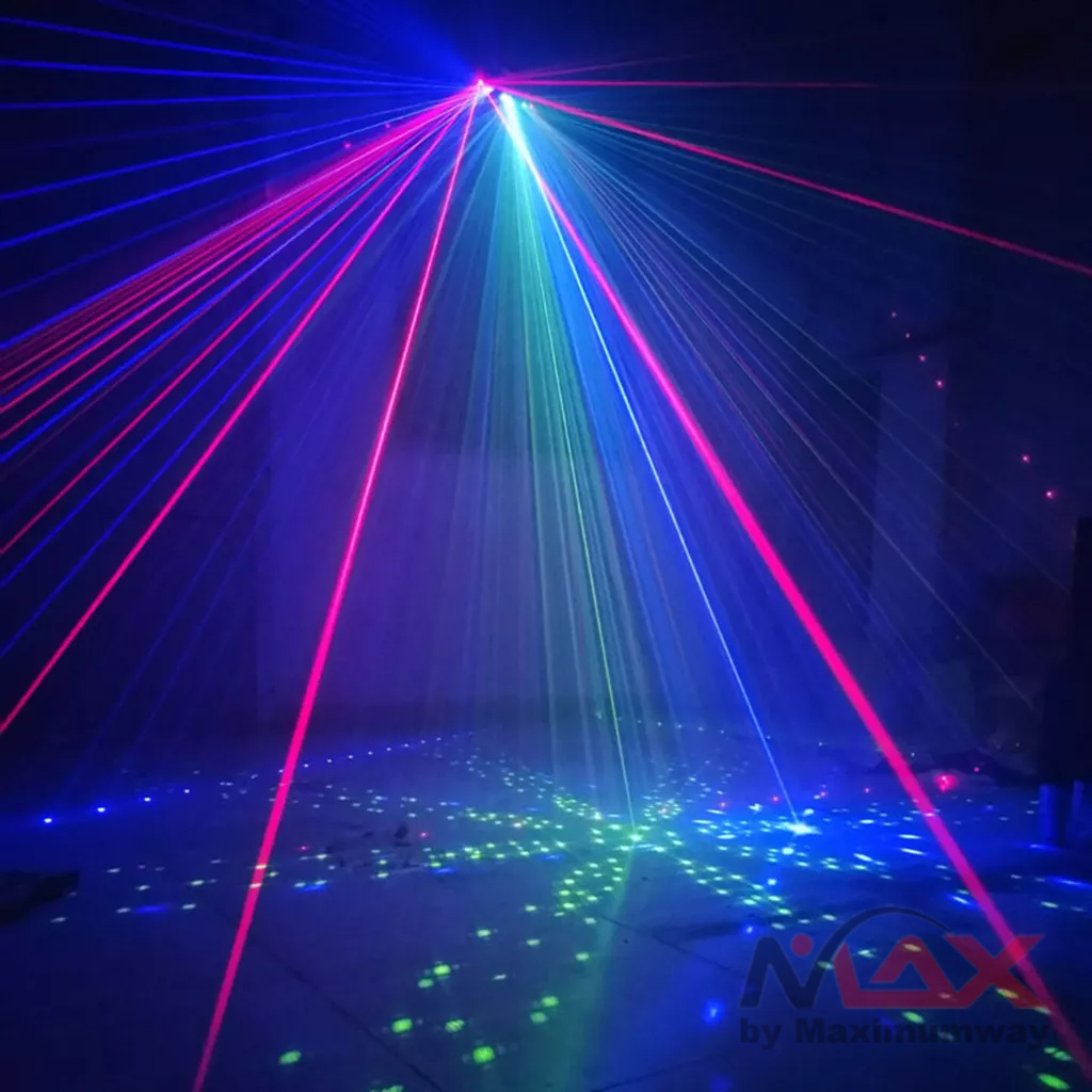 GOVE Stage Laser Projector 6 Eyes DMX Control &amp; Sensor Suara Disco Laser Panggung Lampu sorot Disco bisa otomatis dengan control beat musik DJ Disco Stage Laser Projector Six Eyes RGB Light DMX Sound Actived Patterns Effects Scaner Xmas Home Dance Party