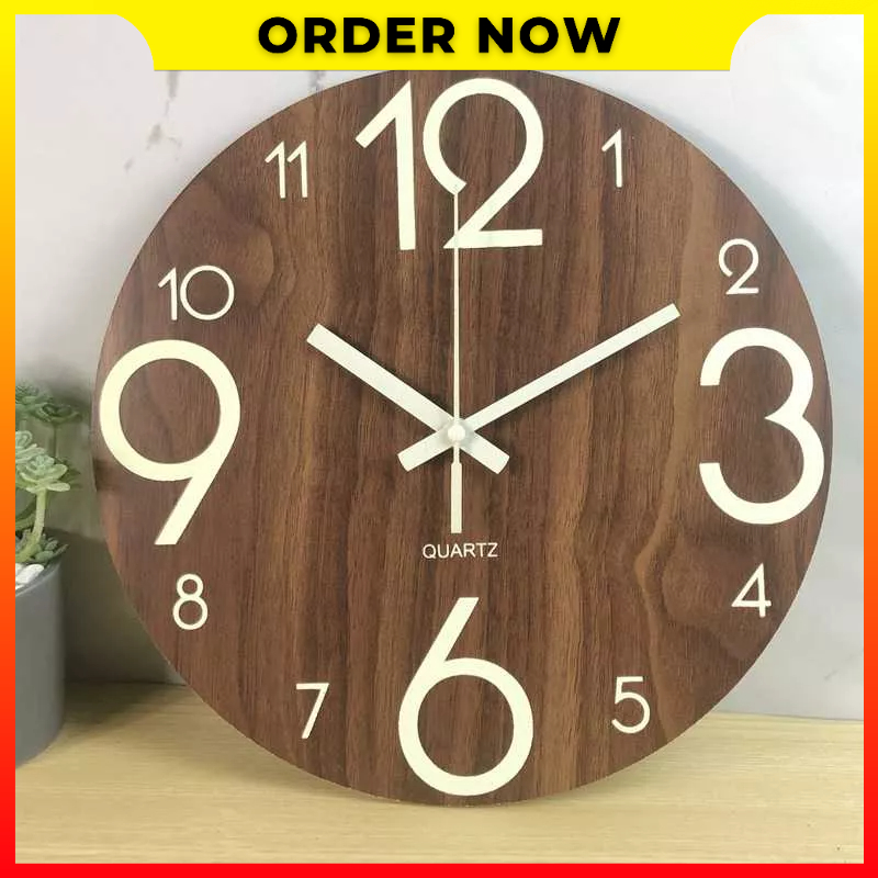 Jam Dinding Kayu Luminous Number Hanging Clocks Modern Tenang Dark Glowing Wall Clocks Untuk Ruang Tamu Kamar Tidur 30CM Winners Win32 - 7CHA79WD