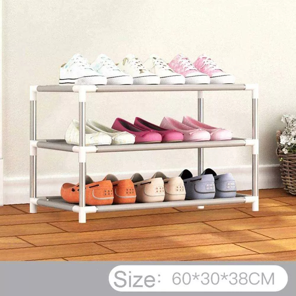 LEHUSHIO Rak Sepatu 3 Layer Frame Besi 60x30x38cm Organizer sepatu tempat sandal cantik minimalis modern bisa bongkar pasang Storage Shoe Rack Hallway Cabinet Organizer Holder 3 Layers Assemble Shoes Shelf DIY Home Furniture rumah cocok anak kost