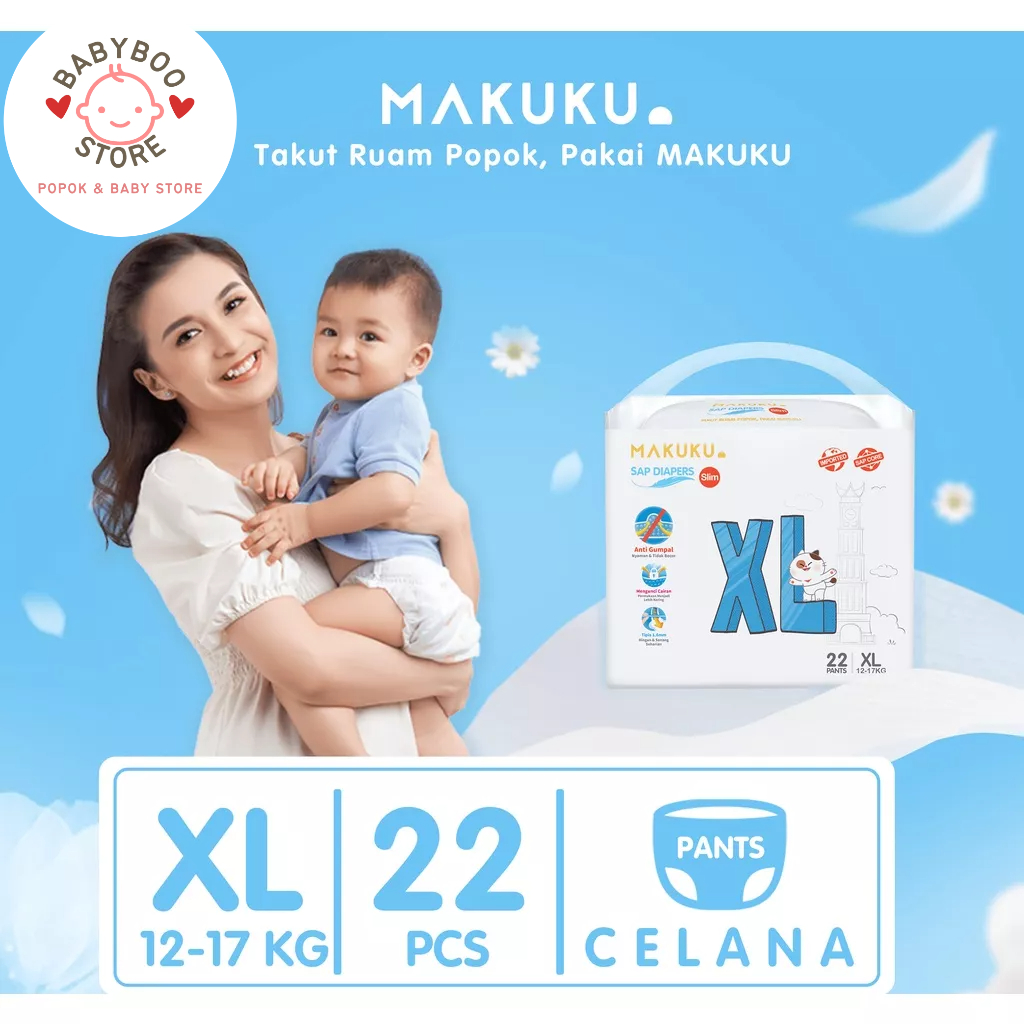 MAKUKU SAP Diapers Slim Pants XL22 Popok Bayi Celana Tipis Anti Gumpal Cepat Kering dan Mencegah Ruam