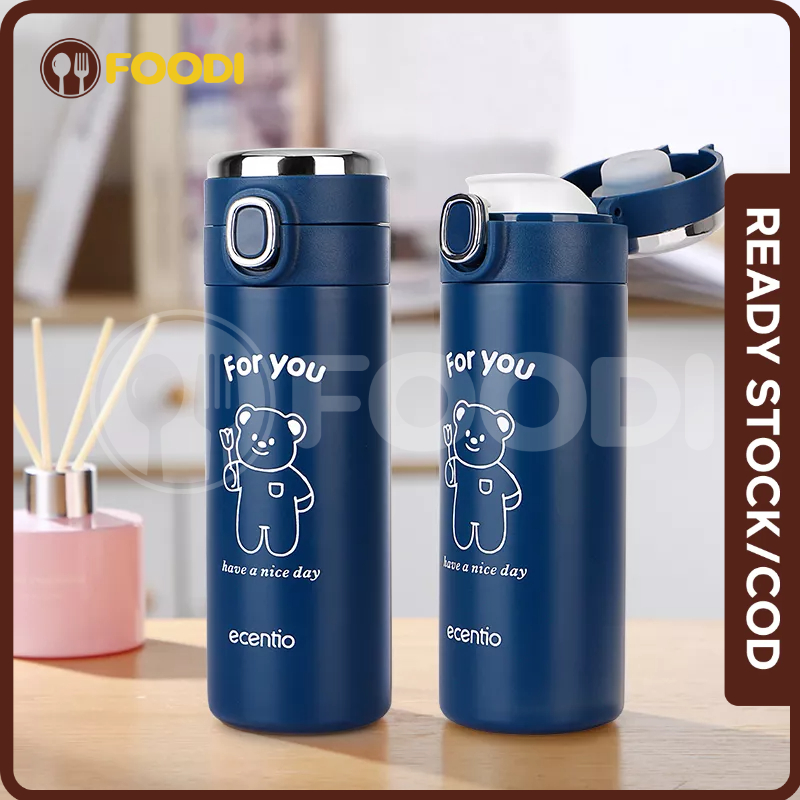 Foodi 420ml termos air panas mini Led Display Vacuum Cup 304 stainless steel Biru tua tumbler minum termos botol minum termos