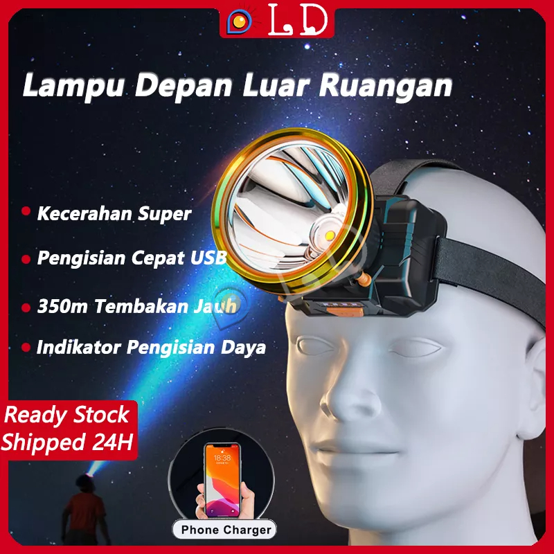 [COD] LED Senter Kepala 1000LM Super Terang Lampu Kepala Anti Air Waterproof Headlamp Luar Ruangan Rechargeable Head light Bisa Di Cas Kepala Cahaya Terang Outdoor