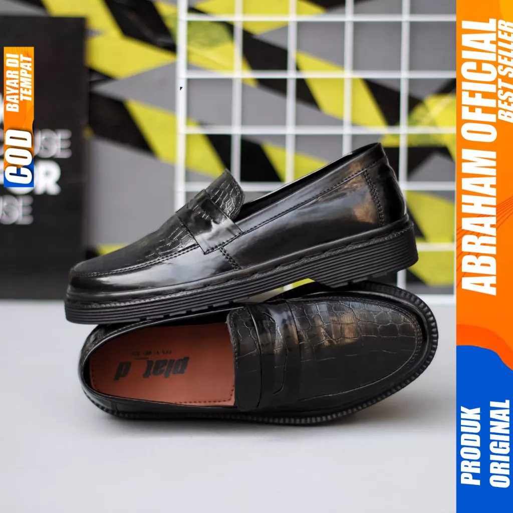 Sepatu Docmart Loafers Hitam Formal Pantofel Kulit Pu Kerja Pria