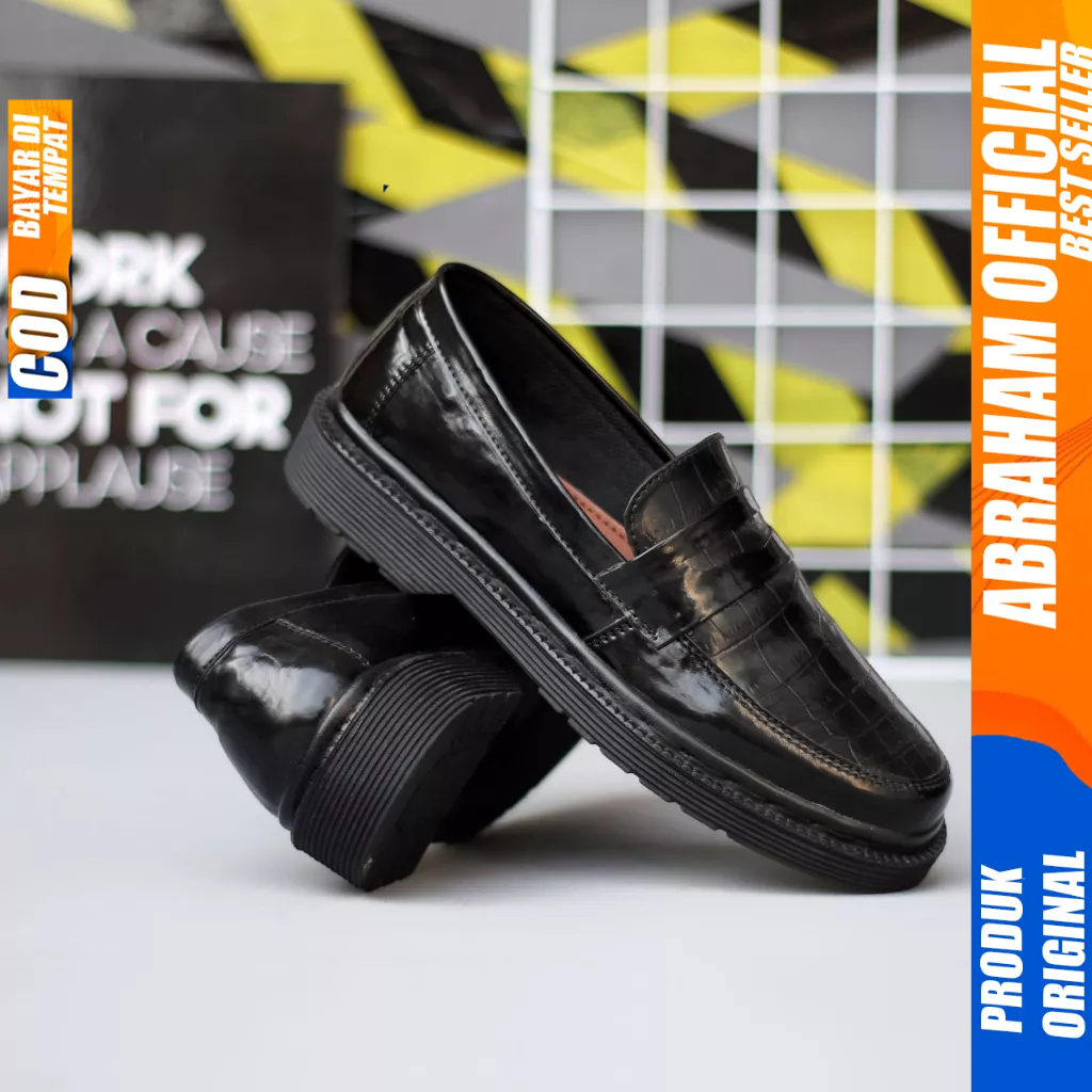 Sepatu Docmart Loafers Hitam Formal Pantofel Kulit Pu Kerja Pria