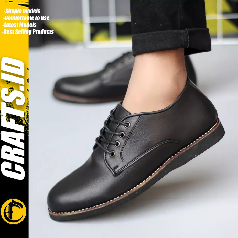 Sepatu Formal Casual Tali Hitam Kulit PU kerja Pria