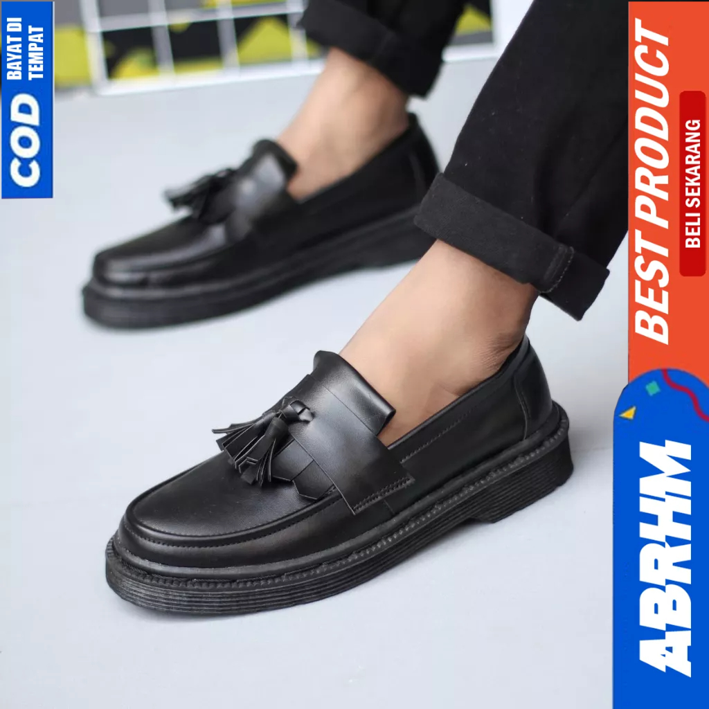 ABRHM Sepatu Loafers Penny Docmart Casual Hitam Kerja Pria