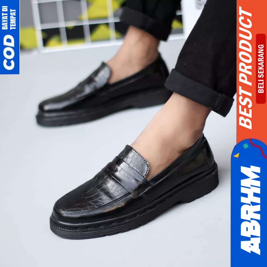 ABRHM Sepatu Penny Loafers Docmart Formal Hitam Pria