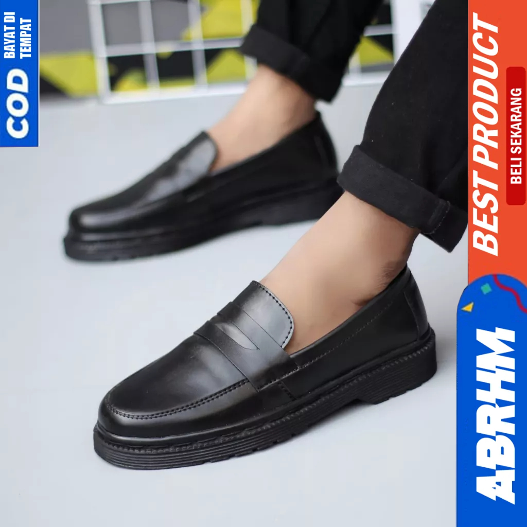 ABRHM Sepatu Loafers Docmart Formal Kerja Hitam Pria