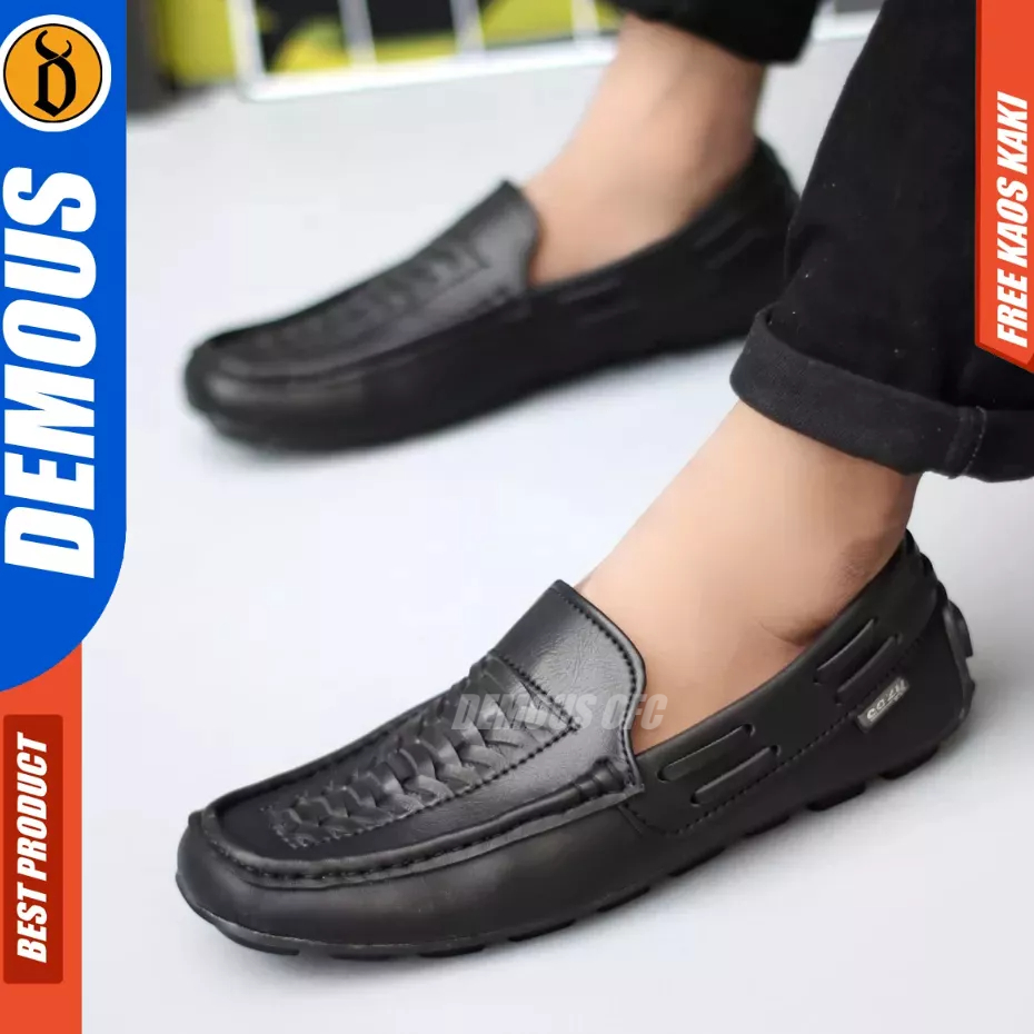 DEMOUS MORIZ - Sepatu Slip-on Formal Casual Hitam Kulit Pu Pria