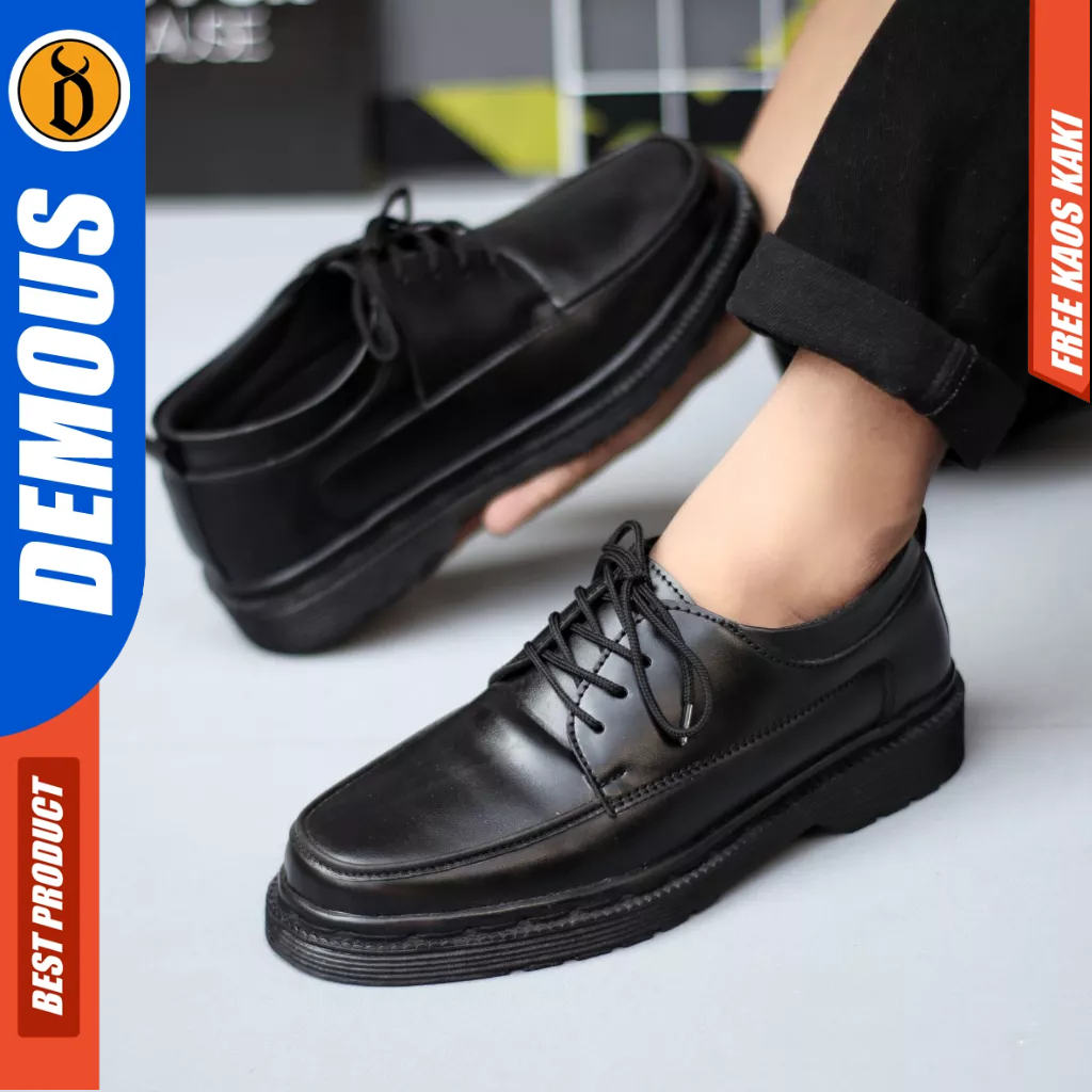 DEMOUS PLATS - Sepatu Formal Oxford Pantofel Tali Hitam Pria