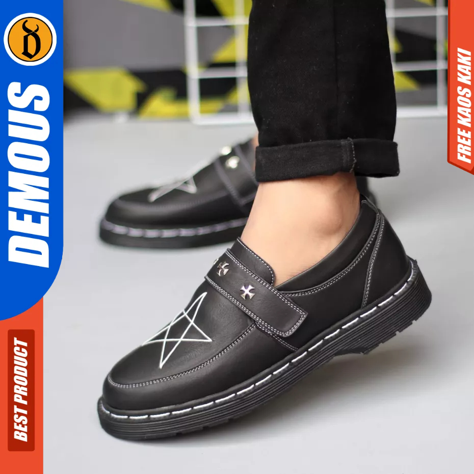 Demous Star - Sepatu Pantofel Loafers Kerja Kulit Pu Hitam Pria