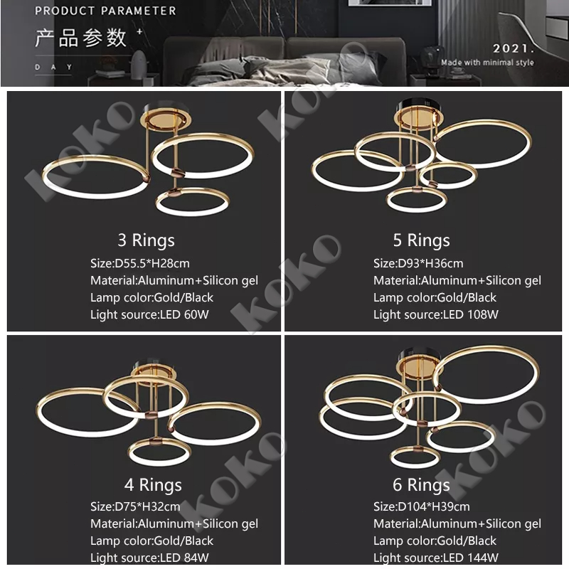 【Penjual Lokal】Ruang Tamu Lampu Gantung Lampu Gantung Ruang Tamu 3-Warna LED Nordic Lampu Gantung Nordic Lampu Hias Rumah Ruang Tamu Lampu