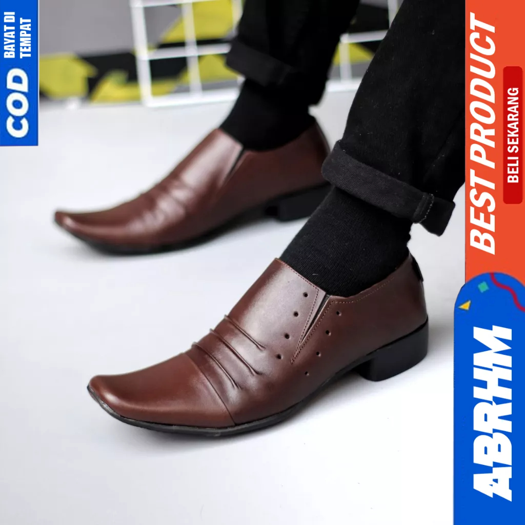 ABRHM Sepatu Pantofel Formal Hitam Kerja Kantor Kulit Asli Ukuran Besar 44 45 46 47 Pria