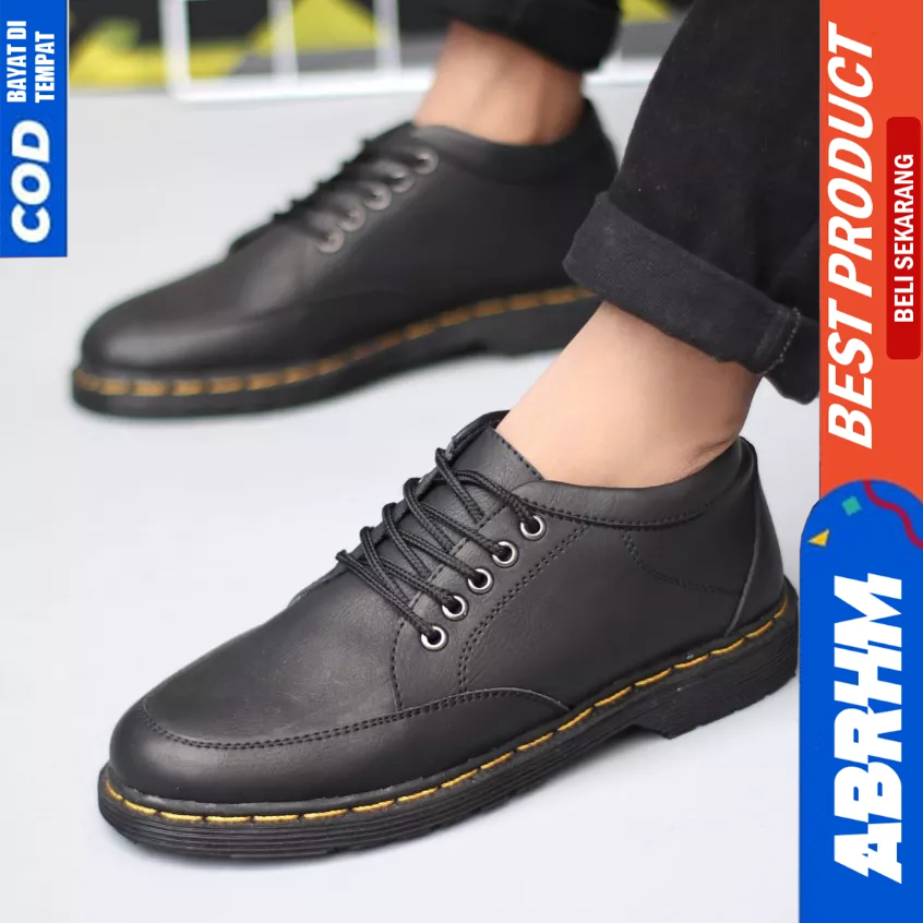 ABRHM Sepatu Formal Pantofel Hitam Docmart Low Boots Pria