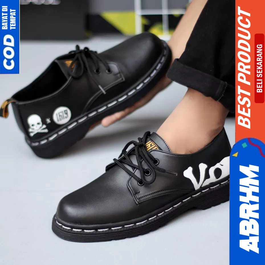 ABRHM Sepatu Formal Kerja Docmart Pantofel Hitam Casual Kerja Pria