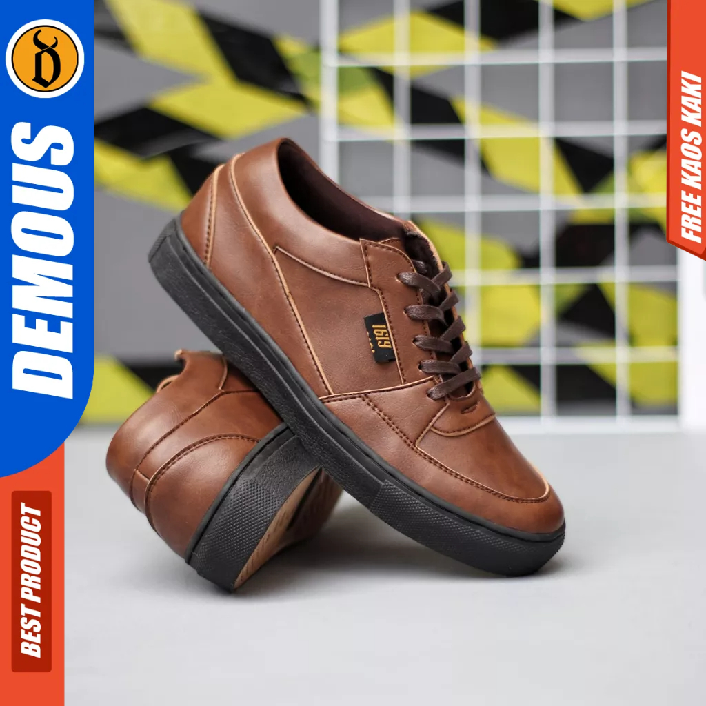 DEMOUS BAKER - Sepatu Casual Sneaker Tali Hitam Kulit Pu Pria