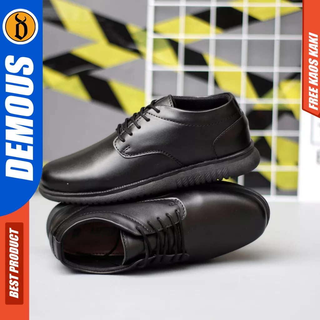 Demous Haito - Sepatu Pantofel Formal Casual Hitam Kulit Pu Pria