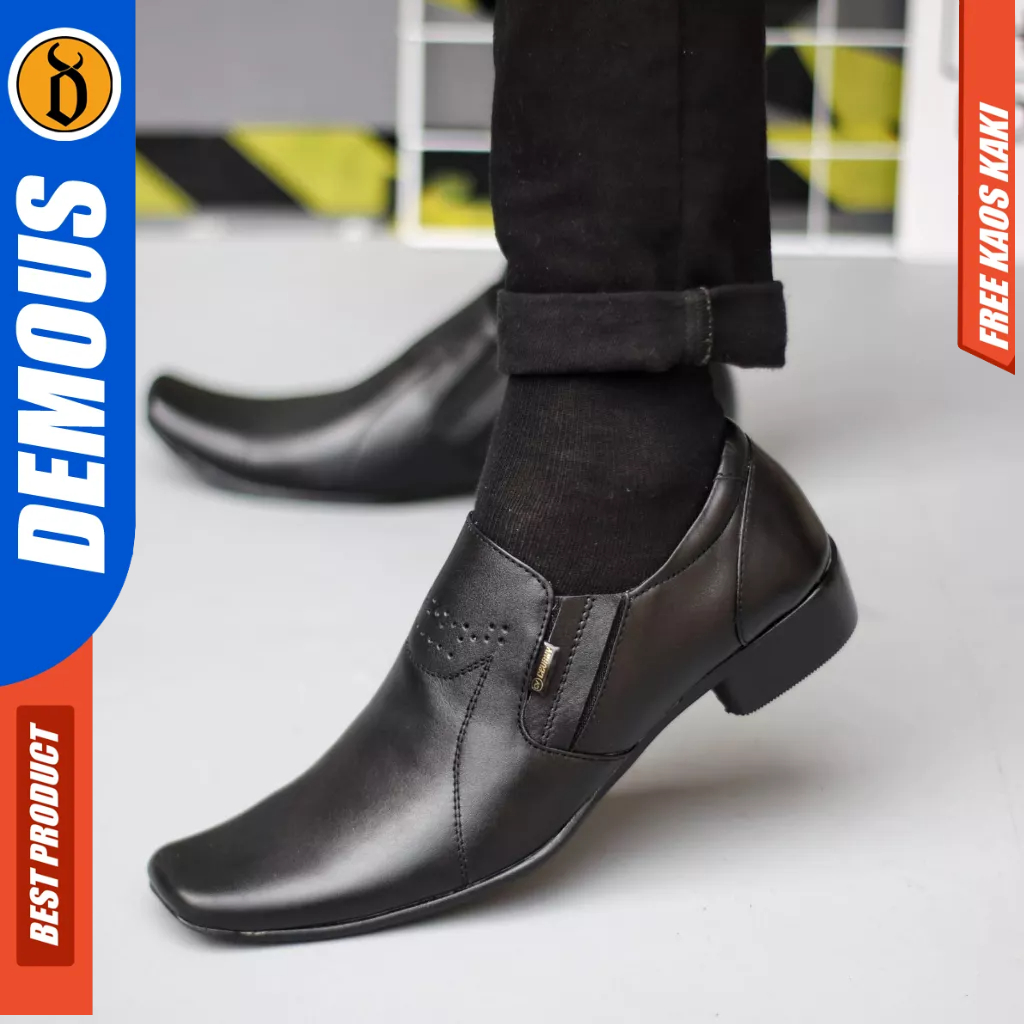 DEMOUS - Sepatu Formal Pantofel Kulit Hitam Kerja Ukuran Besar 44 45 46 47 Pria