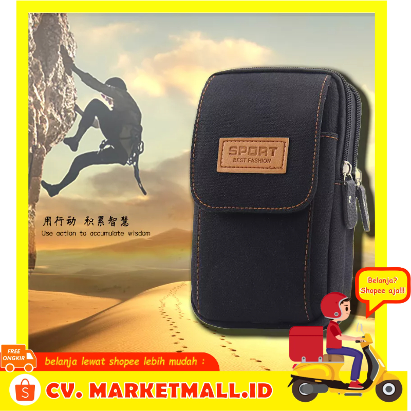 Tas Ponsel Pinggang Fashion Multifungsi Luar Ruangan Olahraga Canvas 2 Layer SPORT WENGENAXILIE SW-2 - 7RBG1WBK