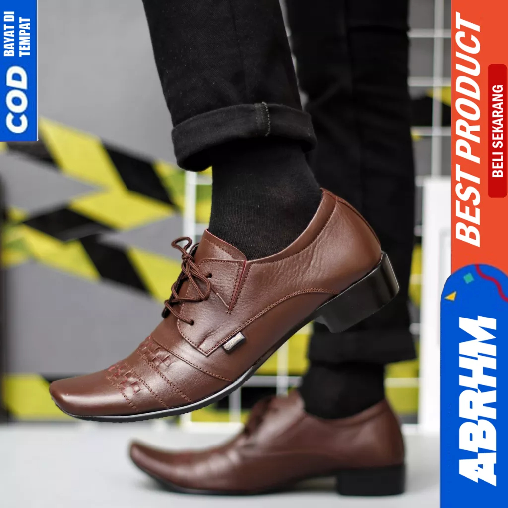 ABRHM Sepatu Formal Pantofel Ukuran Besar 44 45 46 47 Kerja Kantor Kulit Hitam Pria