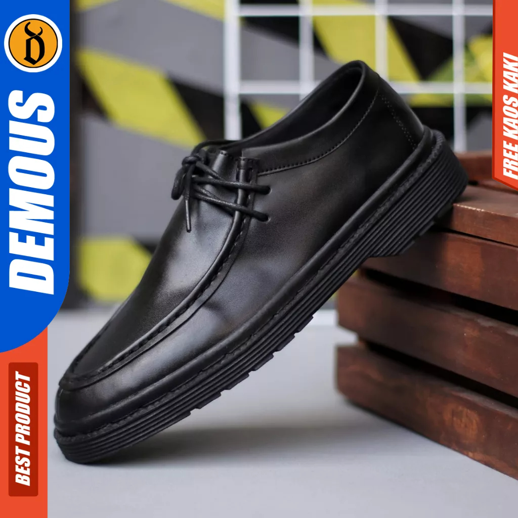 DEMOUS Kamaru - Sepatu Formal Pantofel Tali Hitam Docmart Pria