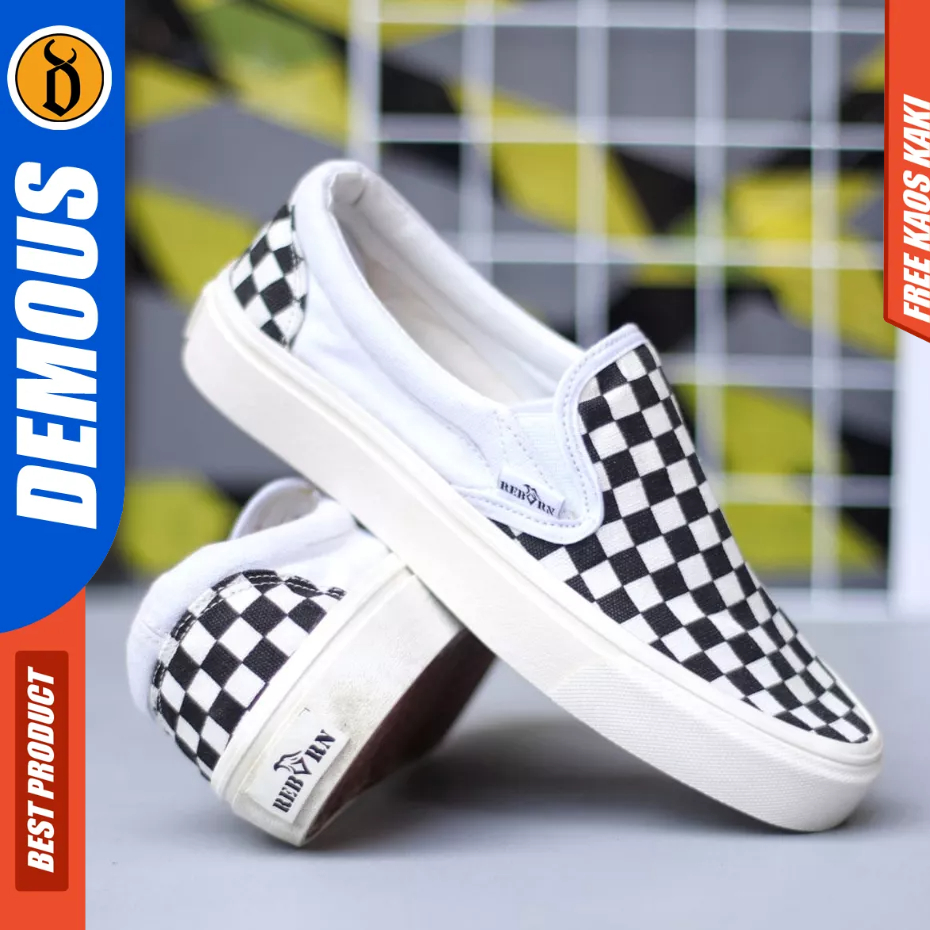 DEMOUS BRANZ - Sepatiu Casual Sneaker Slip-on Hitam Sekolah Pria
