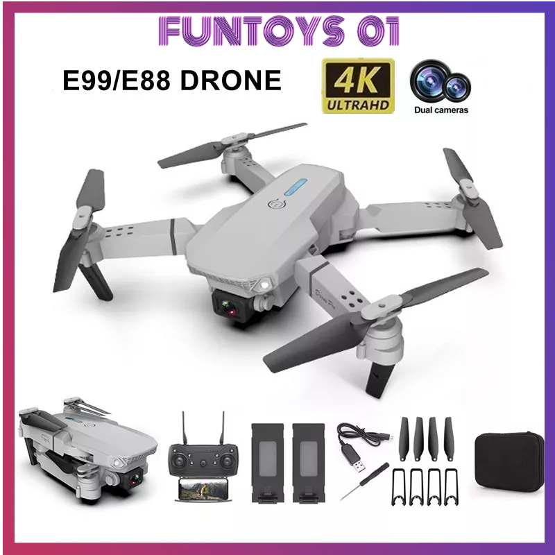Drone Kamera E99 Dual Kamera 4K HD WiFi FPV Jarak Jauh Mini Lipat