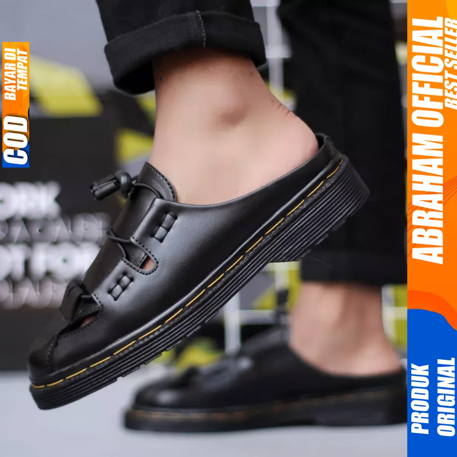 ABRAHAM Sepatu Sandal Bustong Docmart Slop Distro Hitam Pria